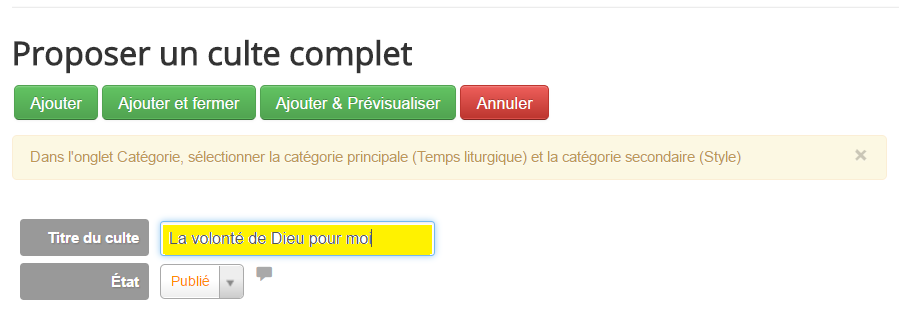 Proposer un culte 1