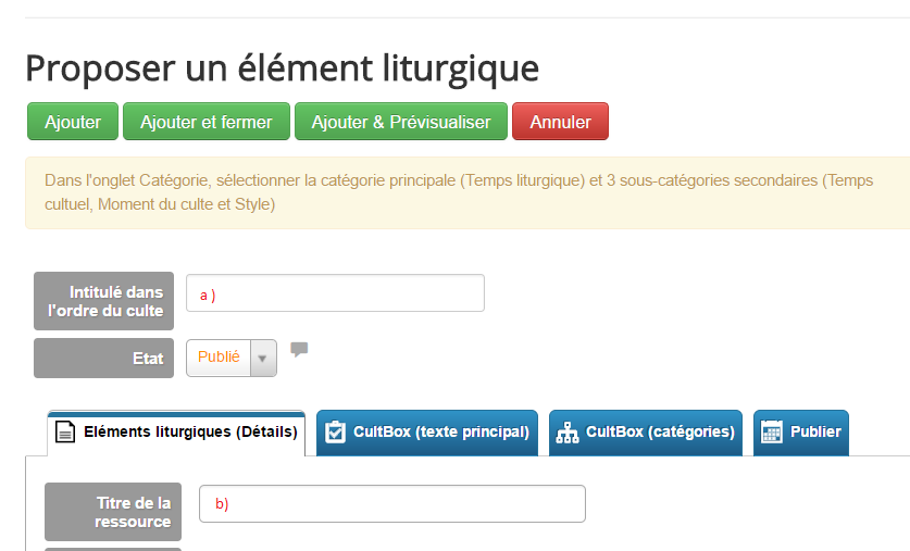Proposer un élément du culte 2